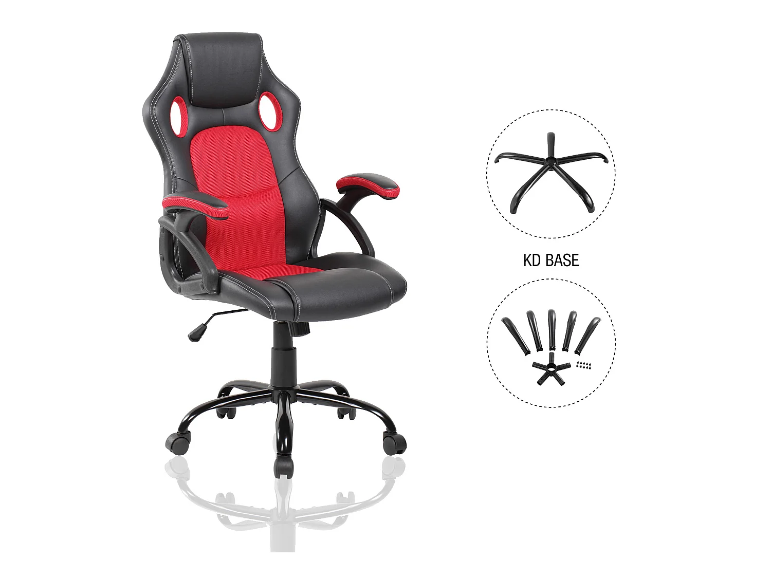 Sedia Ufficio Poltrona Nera Rossa Similpelle Nylon 120x66x63