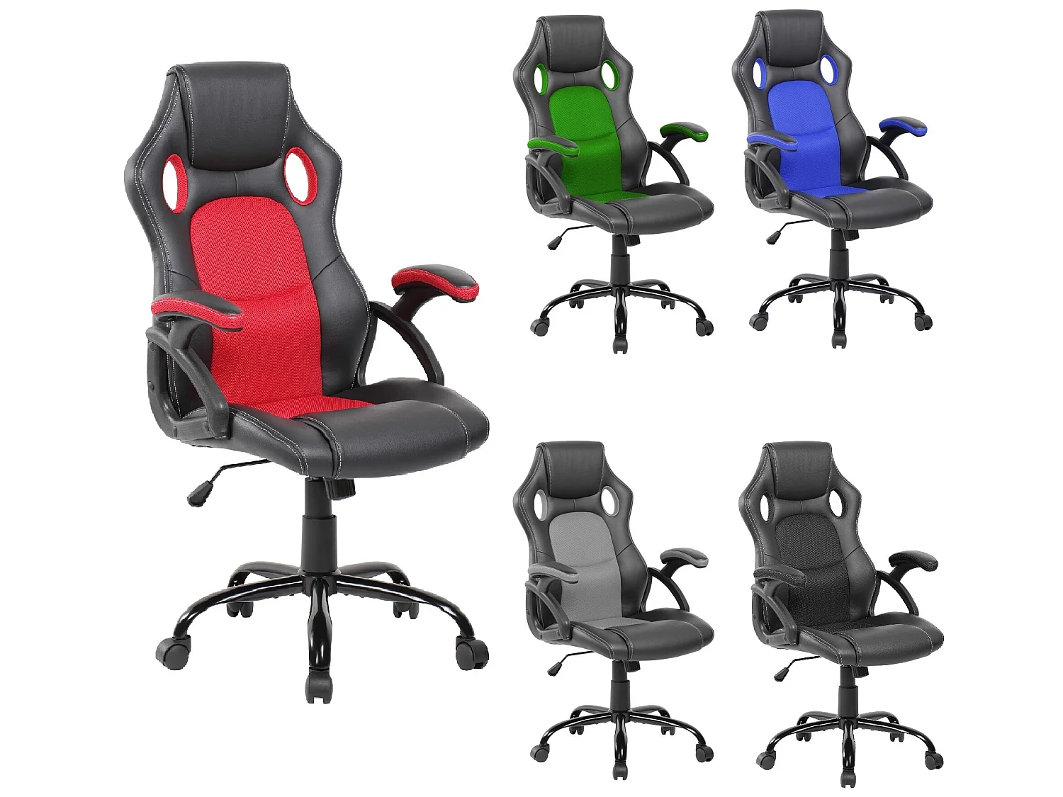 Silla Oficina Gamer Negra Roja Cuero Sintético Nylon 120x66x63