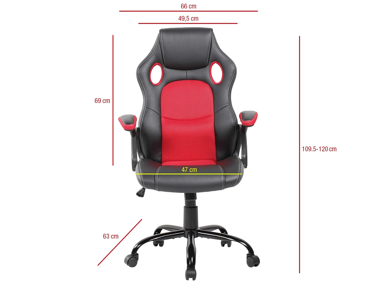 Silla Oficina Gamer Negra Roja Cuero Sintético Nylon 120x66x63