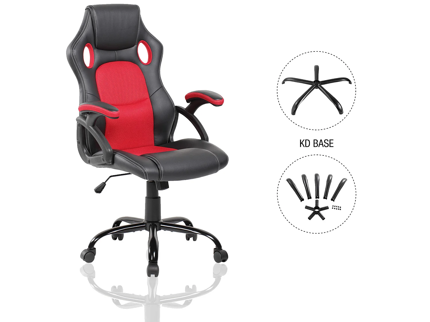 Silla Oficina Gamer Negra Roja Cuero Sintético Nylon 120x66x63
