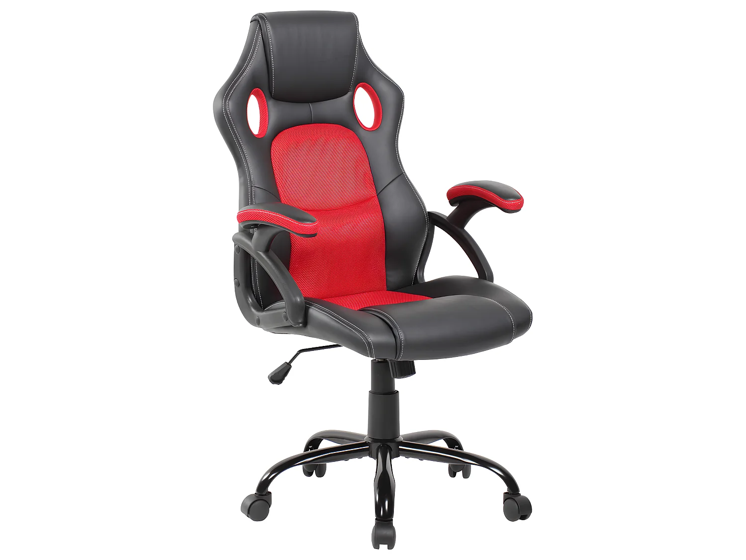 Silla Oficina Gamer Negra Roja Cuero Sintético Nylon 120x66x63