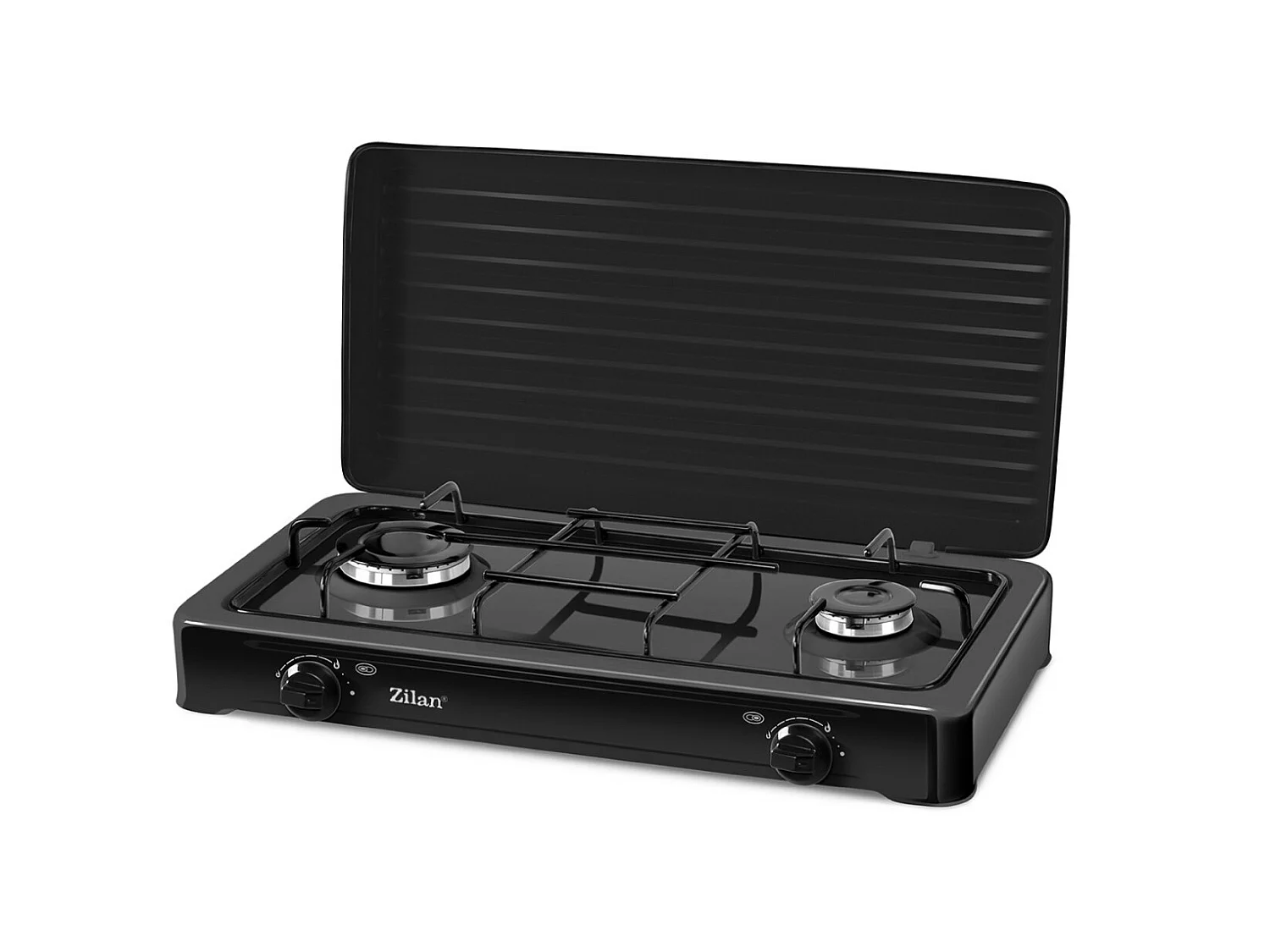 Fornello a gas con 2 fuochi e coperchio 58x34,5x9,5cm Zilan