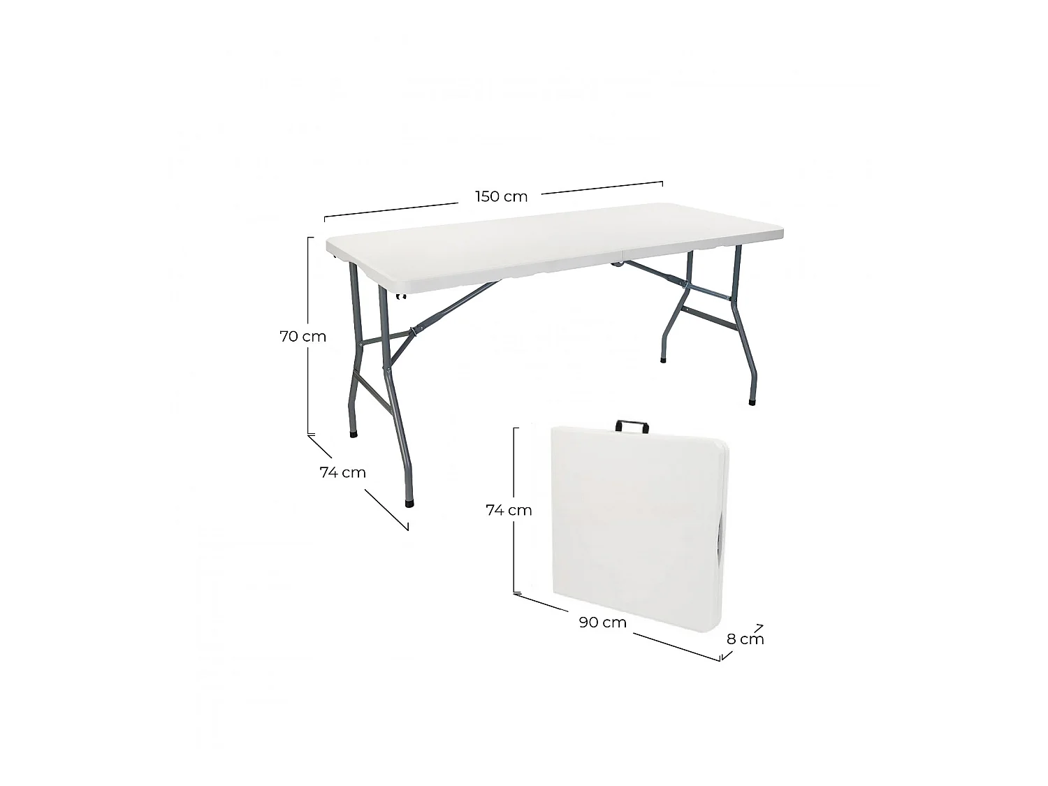 Pack 2 Mesas Plegables 150cm Rectangular Blanca Catering 7house