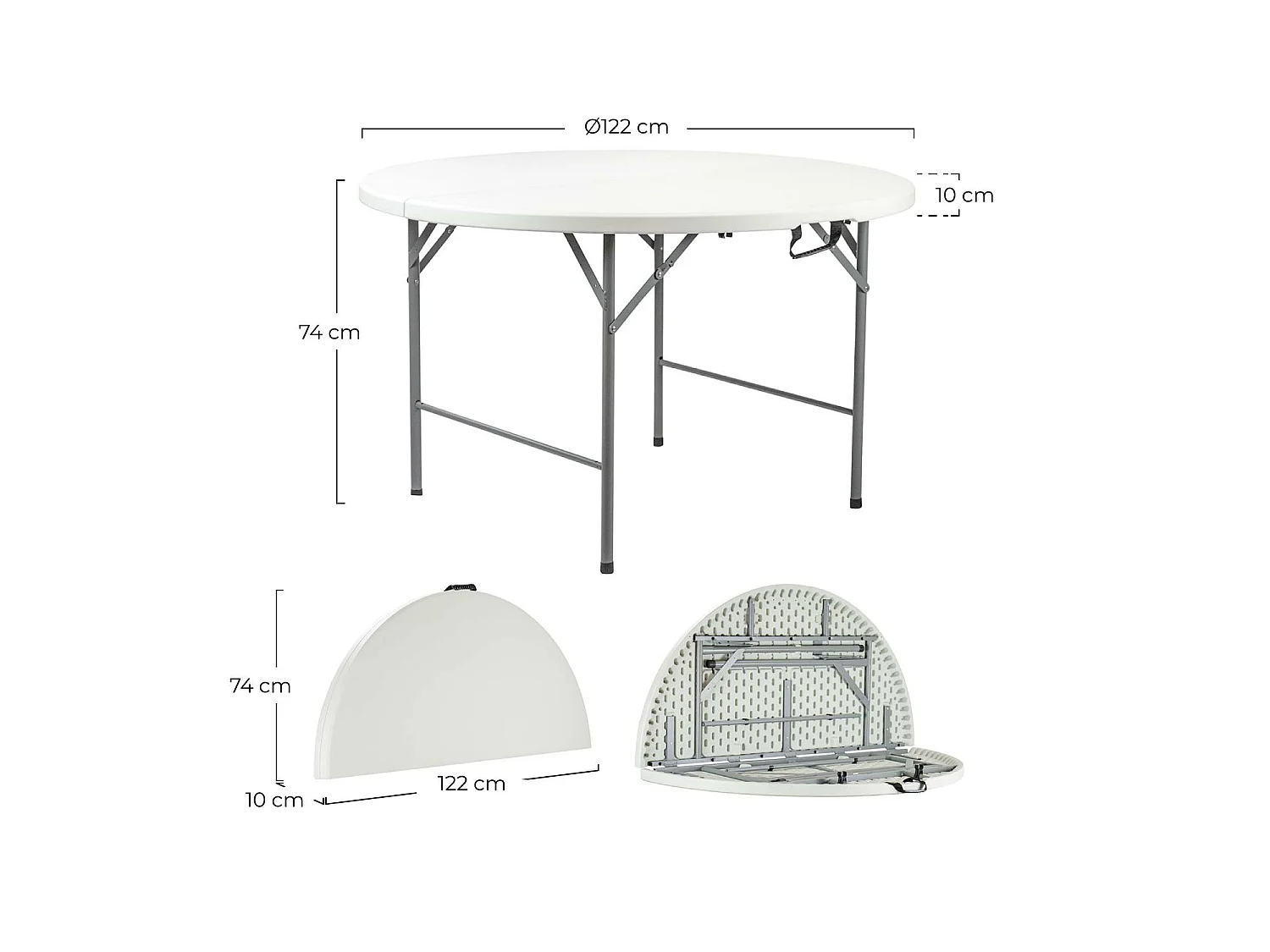 Mesa Plegable Redonda Efecto Granito Blanco Ø122x74cm 7house