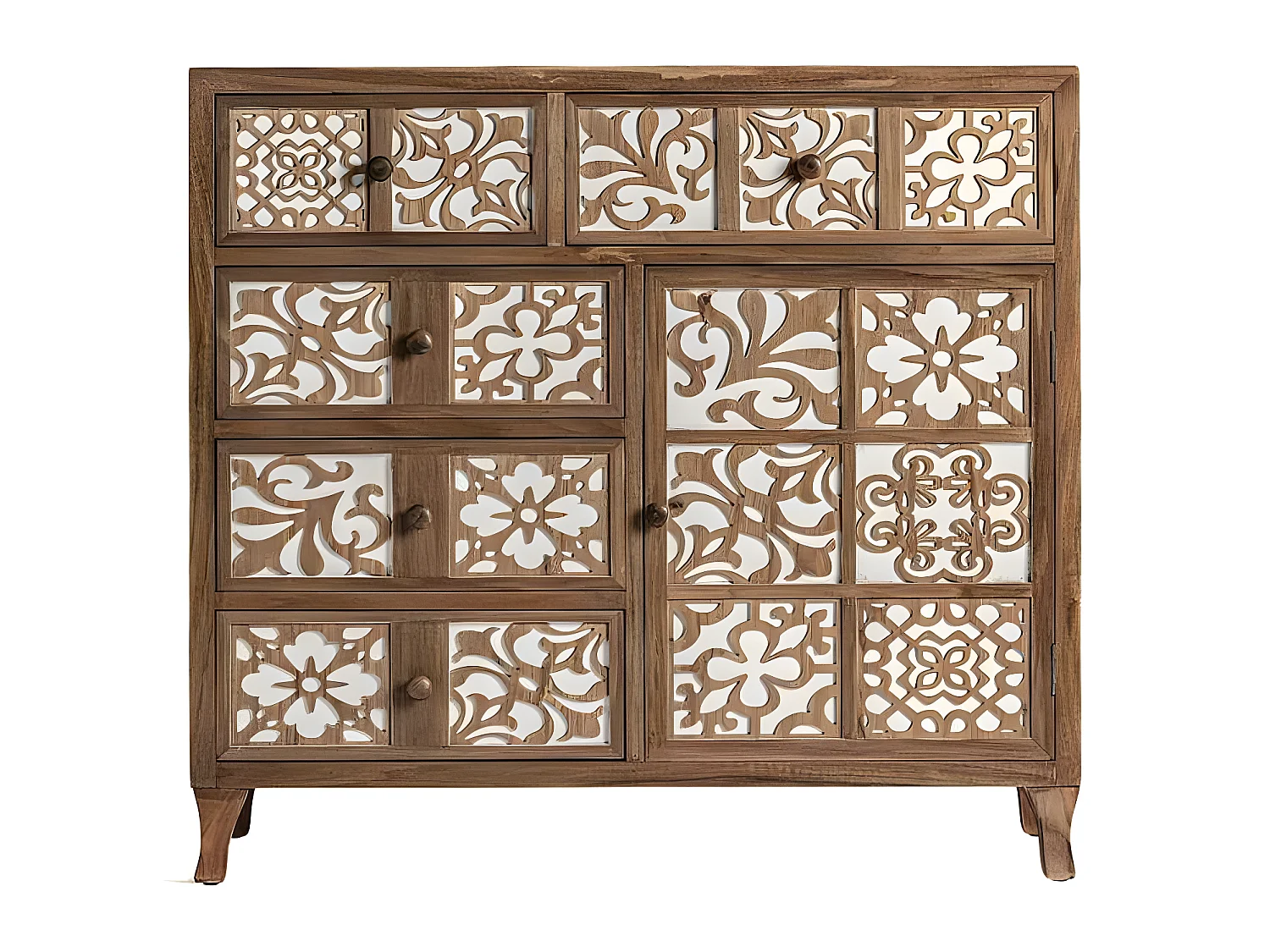 Comoda Acabado Marron Serie Nazari  De 5 Cajones