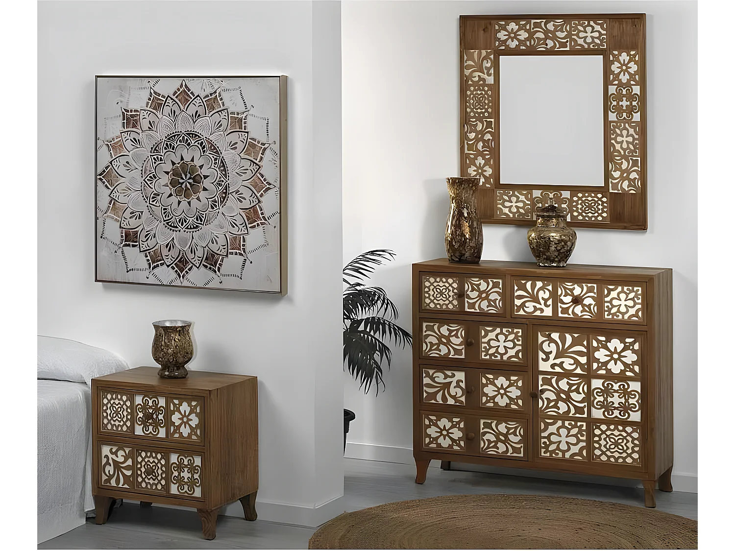 Comoda Acabado Marron Serie Nazari  De 5 Cajones