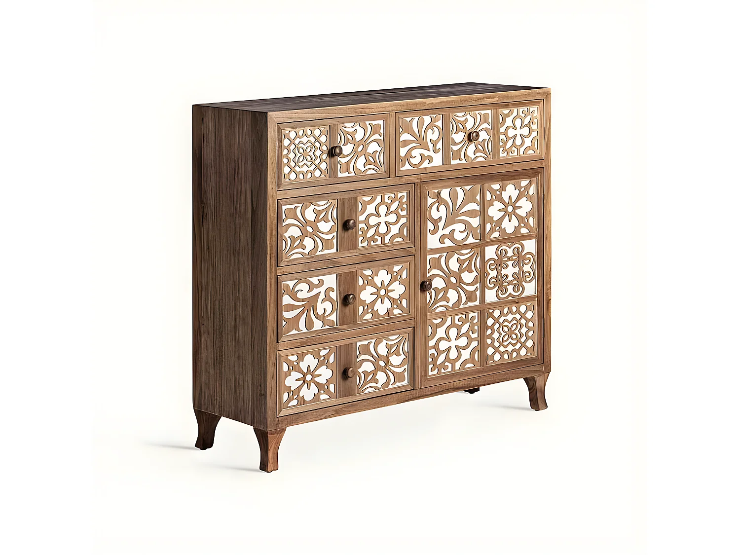 Comoda Acabado Marron Serie Nazari  De 5 Cajones