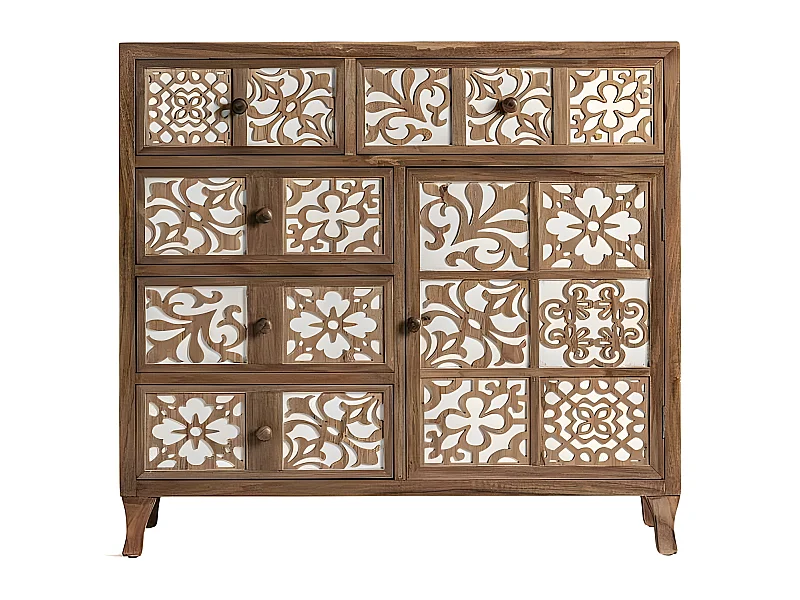 Comoda Acabado Marron Serie Nazari  De 5 Cajones