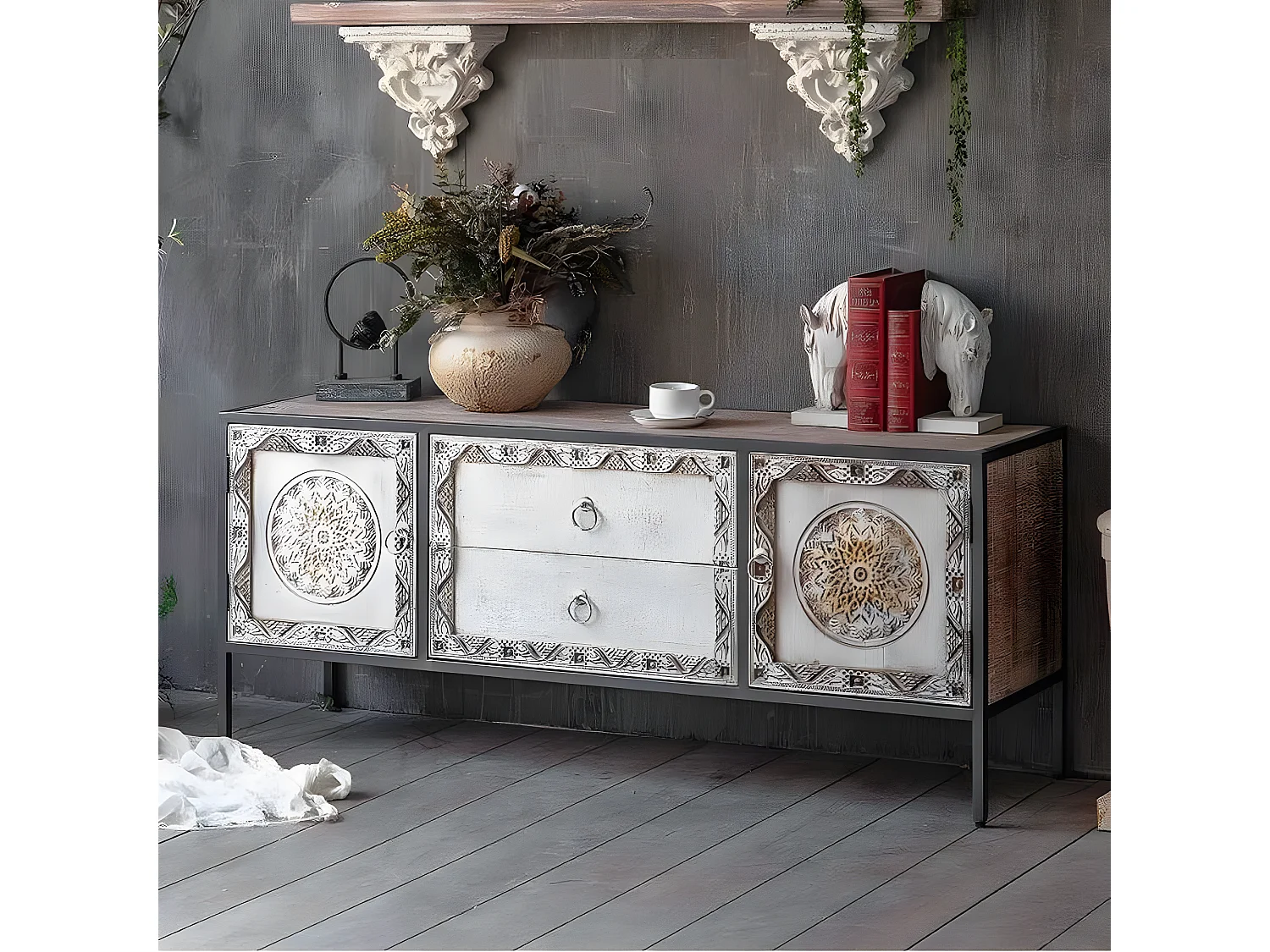 Modèle de meuble TV JAIPUR modèle ethnique finition marron BURKINA