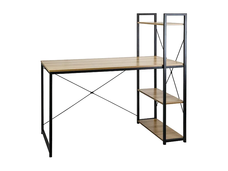 Escritorio Metálico con Estantería 3 Baldas de Madera Ozra 120x160x70cm 7house