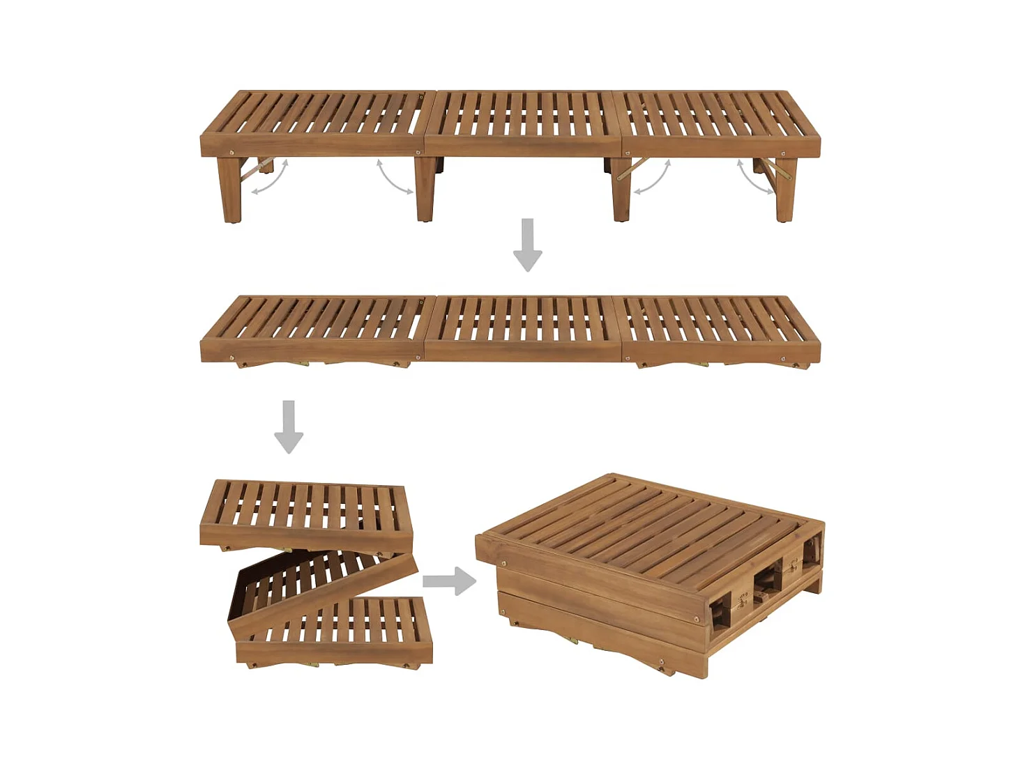 Lettino Prendisole Pieghevole in Legno Massello di Acacia