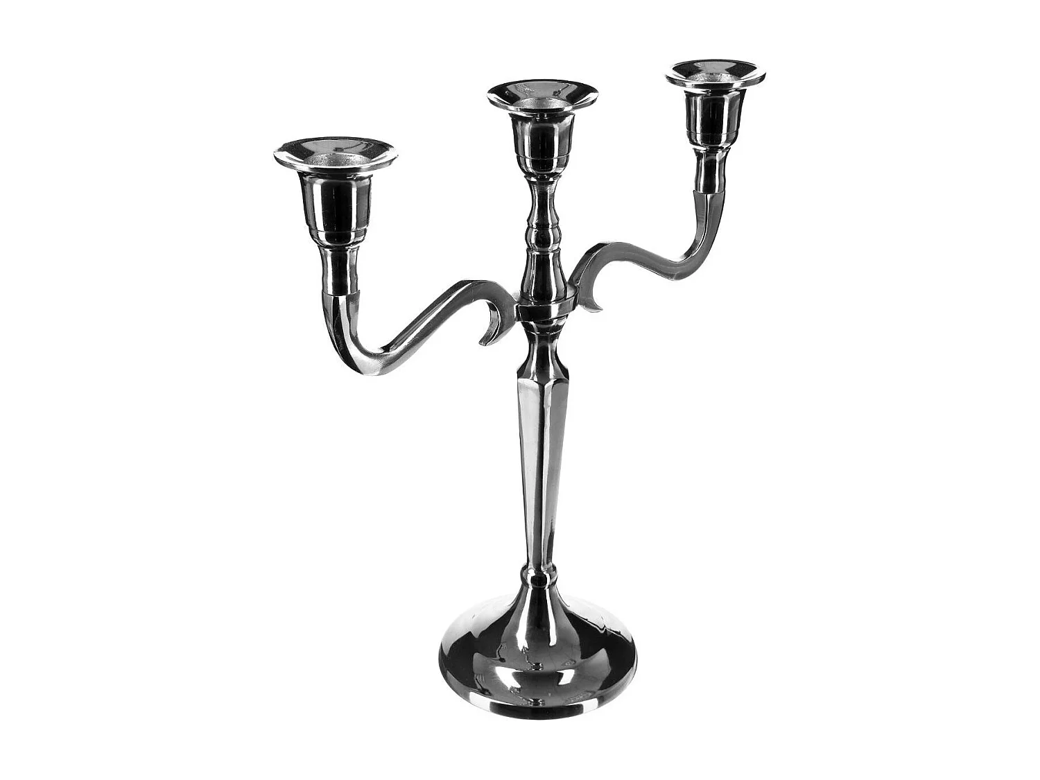 Bougeoir Chandelier 3 têtes en Métal Argent H 26 cm