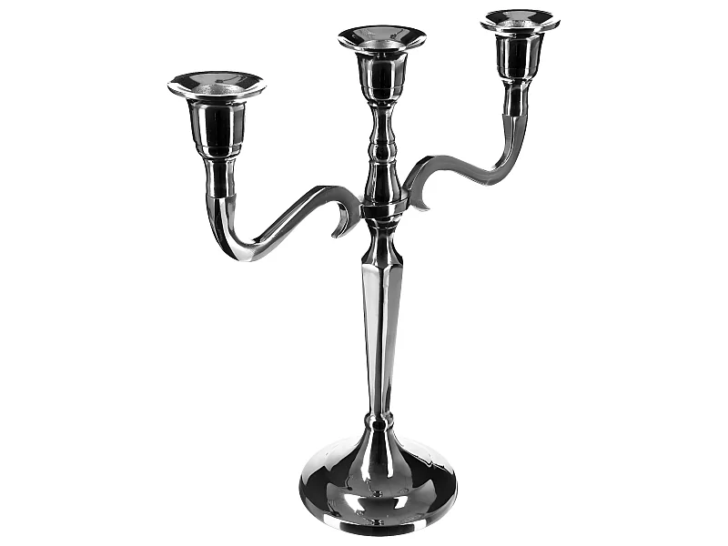 Bougeoir Chandelier 3 têtes en Métal Argent H 26 cm