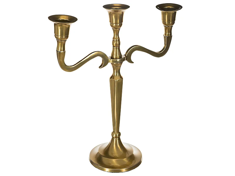 Bougeoir Chandelier 3 têtes en Métal Doré H 26 cm