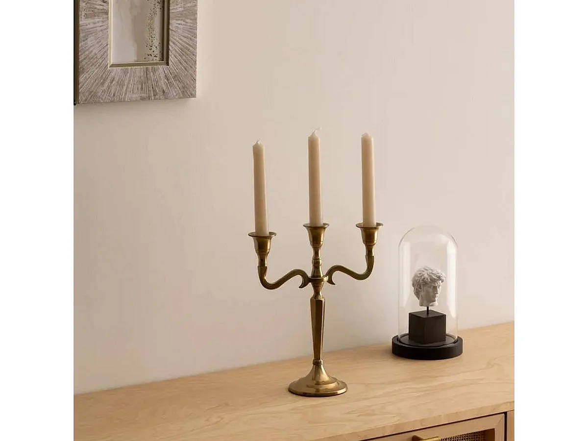 Bougeoir Chandelier 3 têtes en Métal Doré H 26 cm