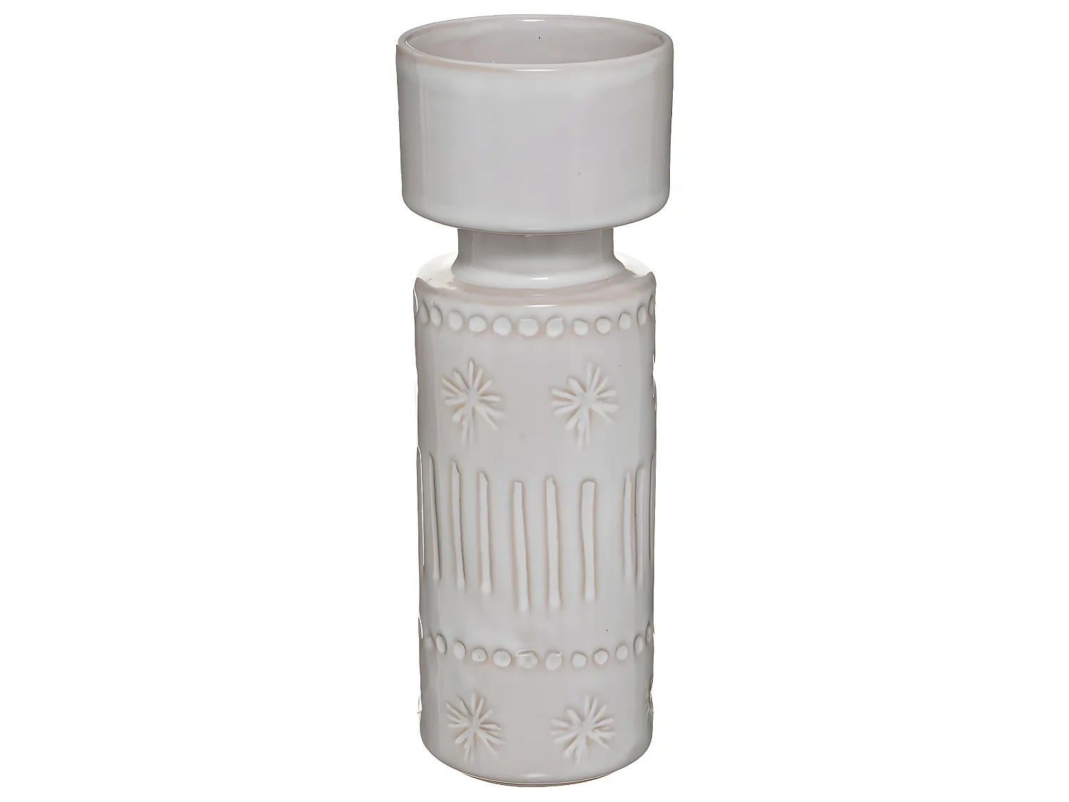 Bougeoir Chandelier en Céramique Ivoire décorée H 23 cm