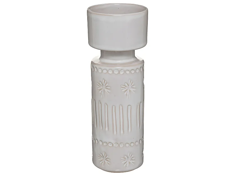 Bougeoir Chandelier en Céramique Ivoire décorée H 23 cm