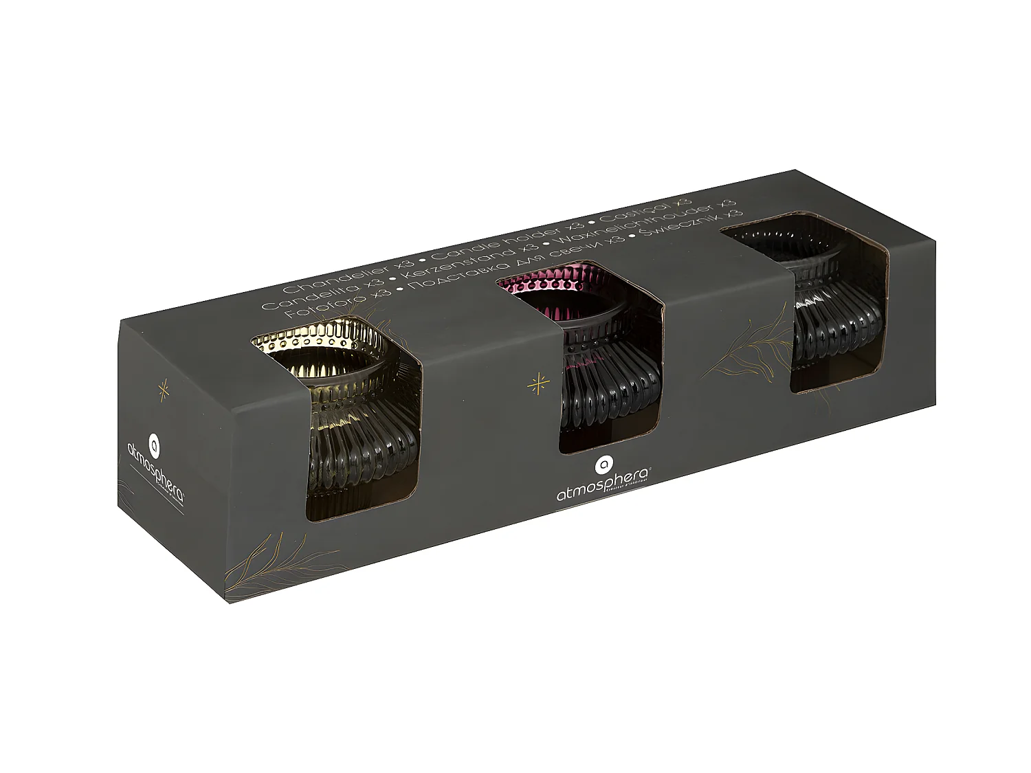 Lot de 3 Bougeoirs Chandeliers en Verre coloré