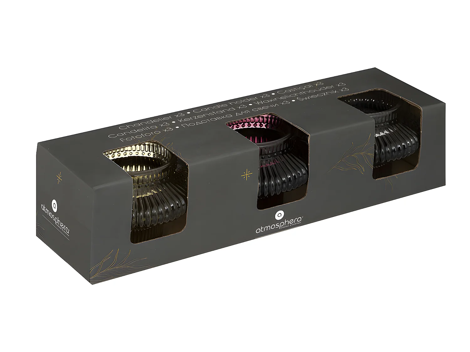 Lot de 3 Bougeoirs Chandeliers en Verre coloré