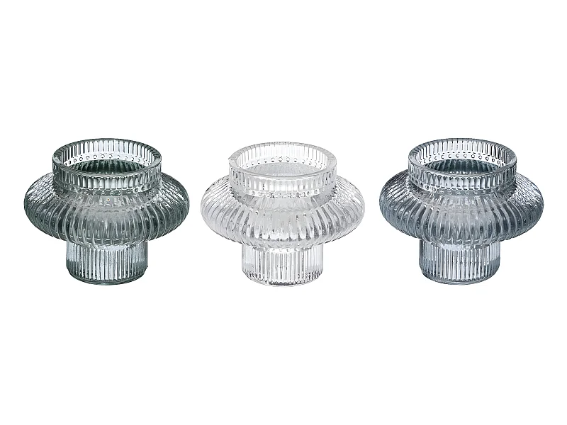 Lot de 3 Bougeoirs Chandeliers en Verre
