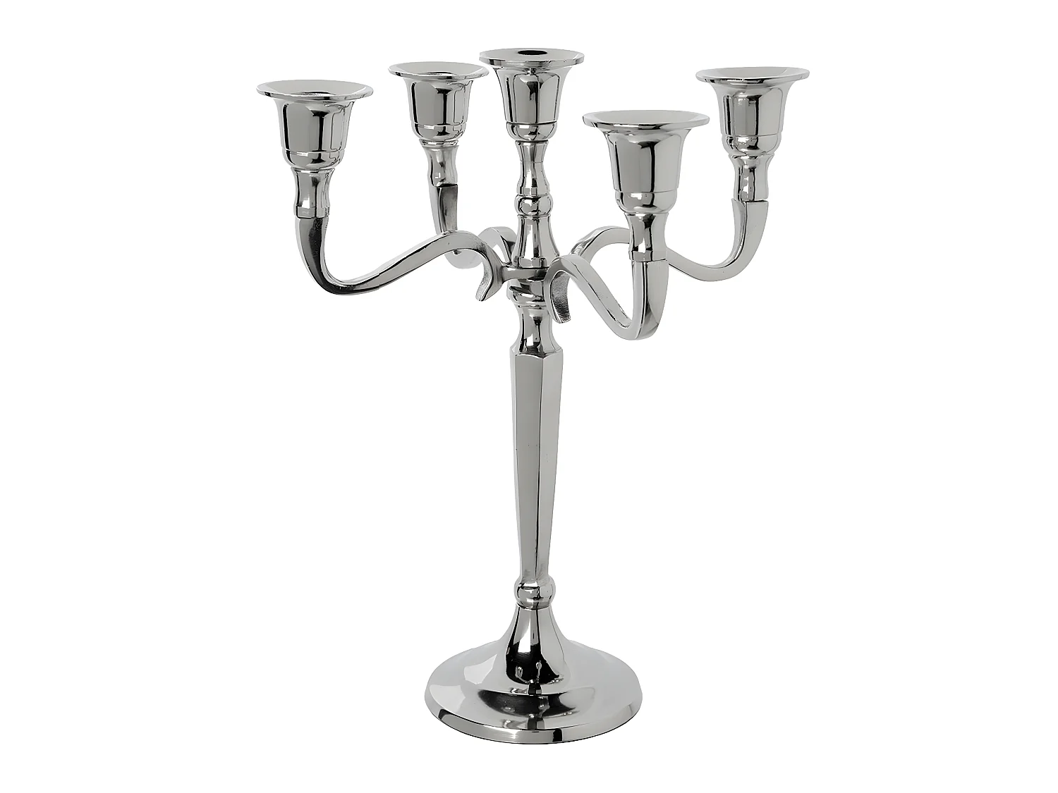 Bougeoir Chandelier 5 têtes en Métal Argent H 27 cm