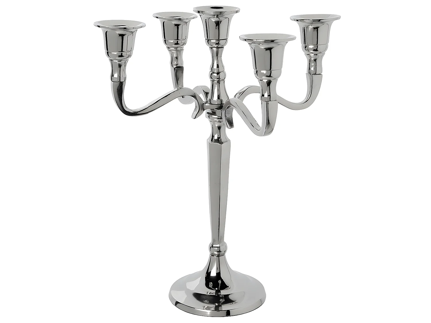 Bougeoir Chandelier 5 têtes en Métal Argent H 27 cm