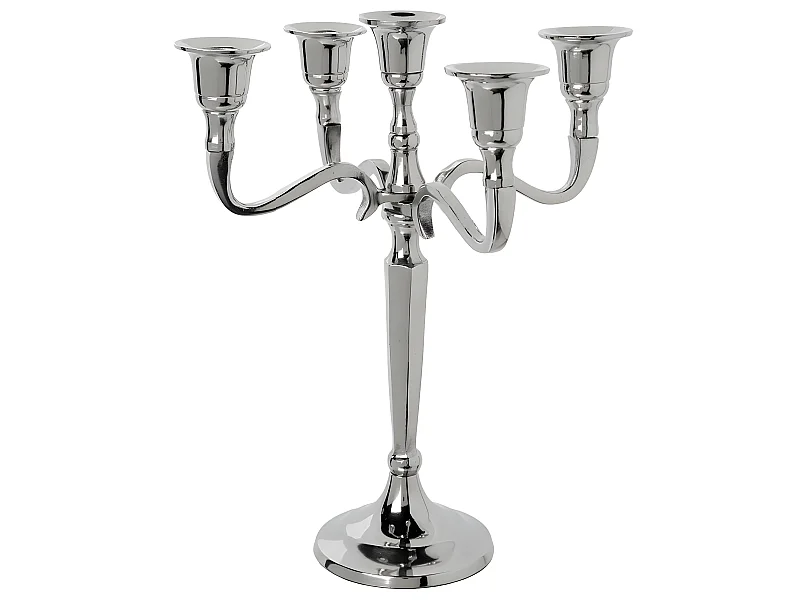 Bougeoir Chandelier 5 têtes en Métal Argent H 27 cm