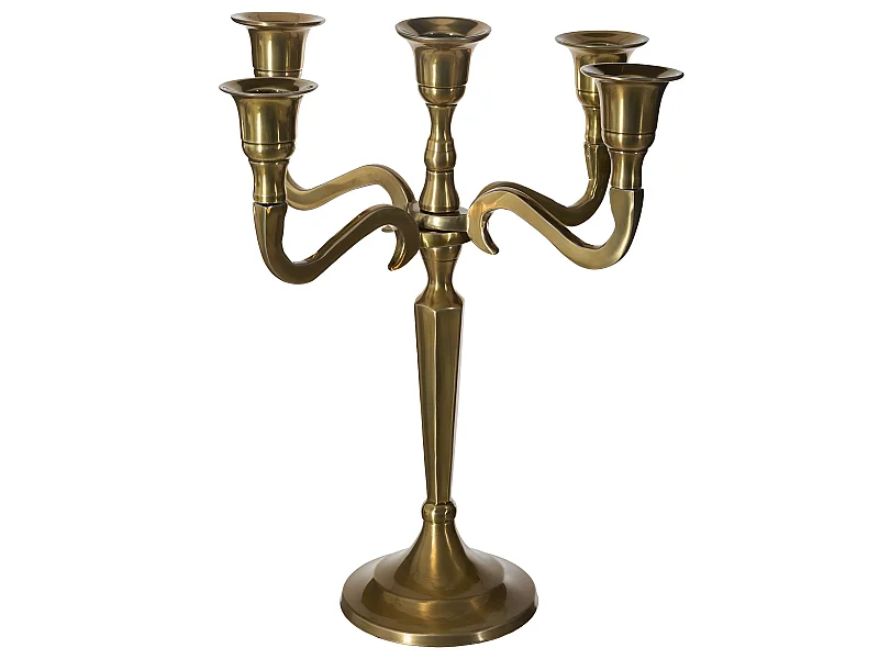 Bougeoir Chandelier 5 têtes en Métal Doré H 27 cm