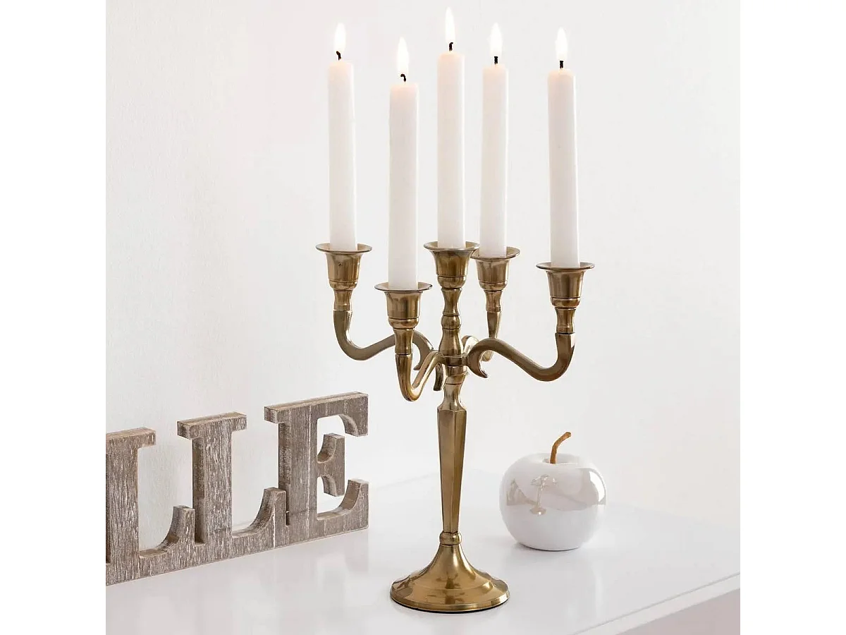 Bougeoir Chandelier 5 têtes en Métal Doré H 27 cm