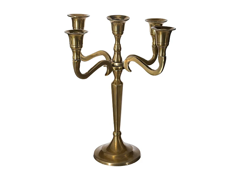 Bougeoir Chandelier 5 têtes en Métal Doré H 27 cm