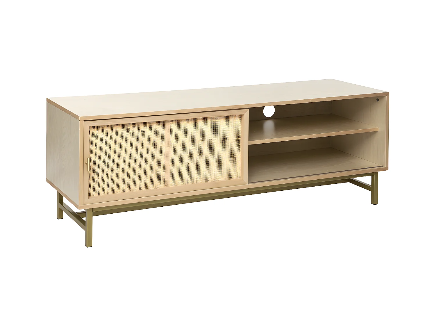 Meuble TV en Bois et Cannage Rotin 140 x 40 x 50 cm