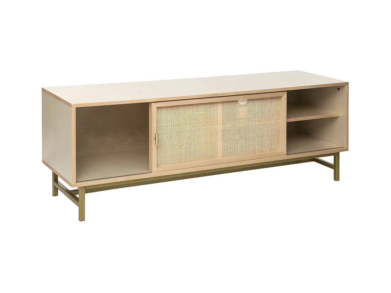 Meuble TV en Bois et Cannage Rotin 140 x 40 x 50 cm