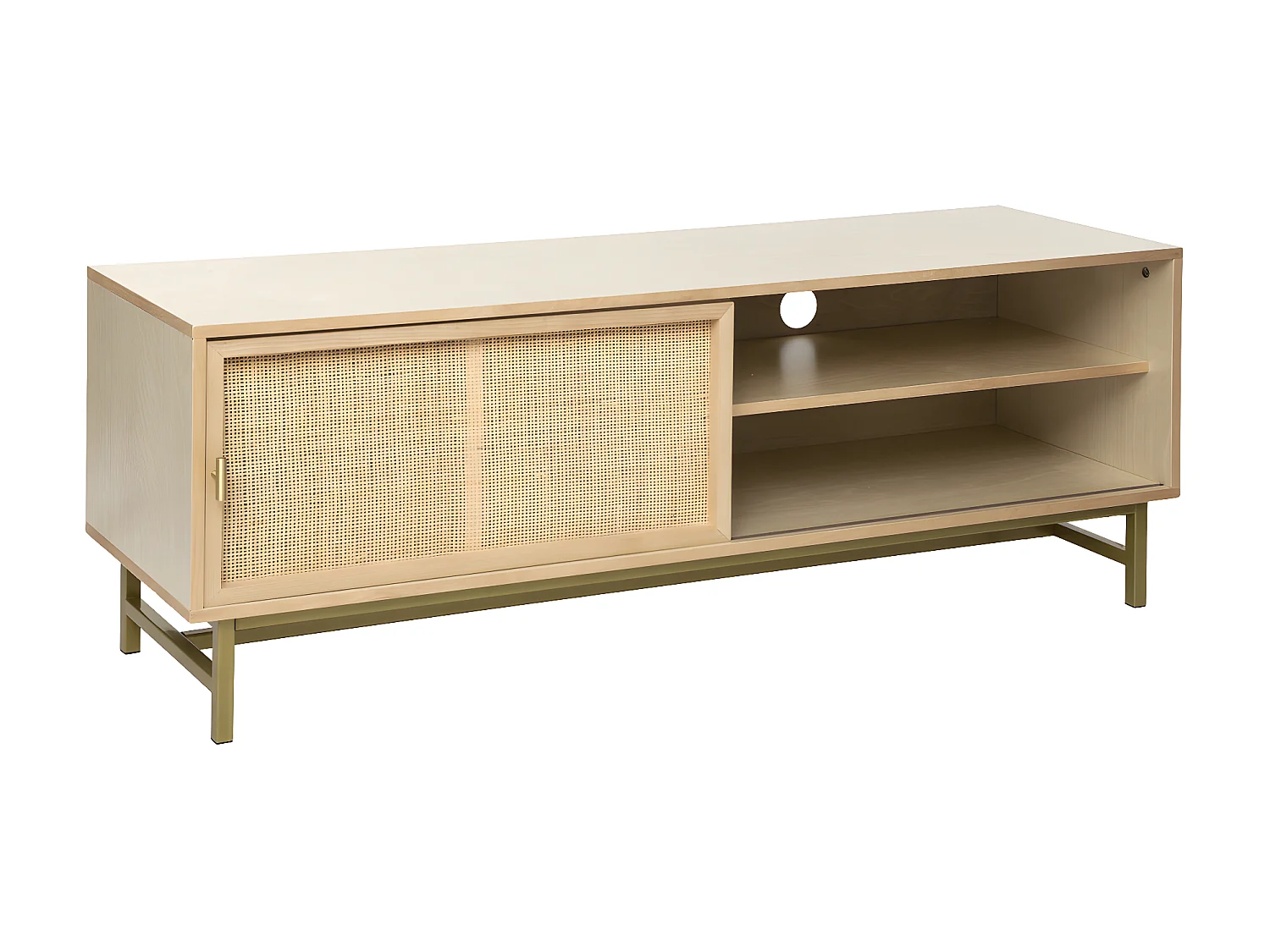 Meuble TV en Bois et Cannage Rotin 140 x 40 x 50 cm