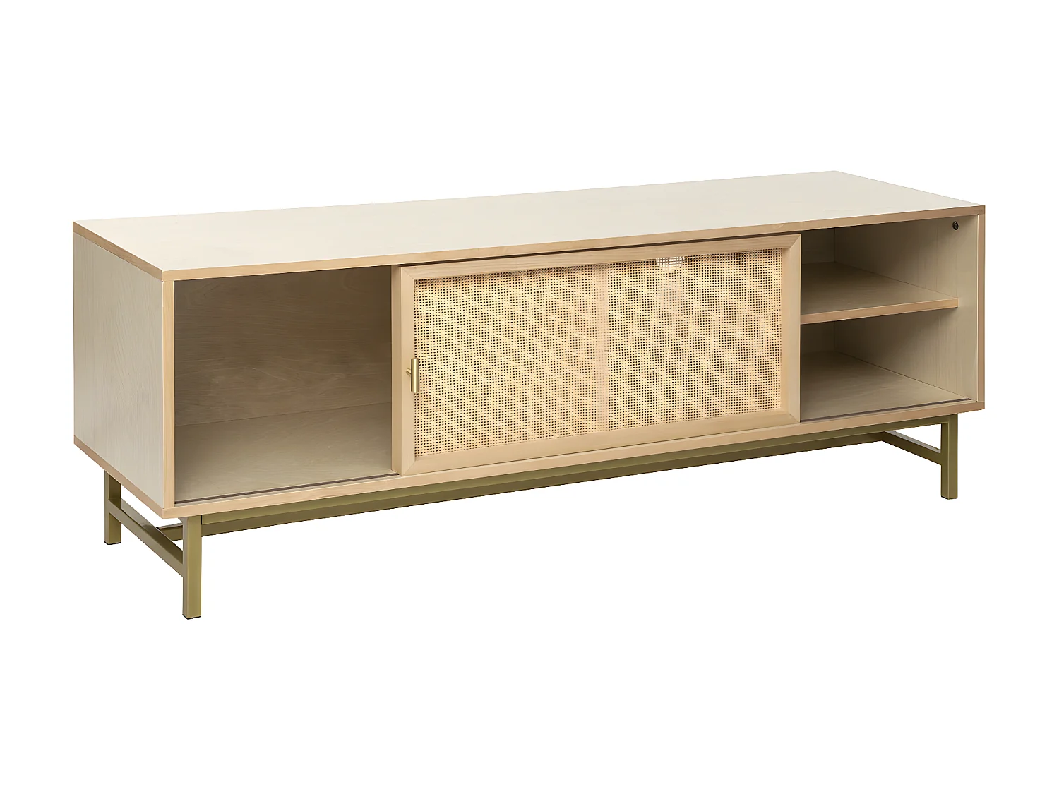 Meuble TV en Bois et Cannage Rotin 140 x 40 x 50 cm