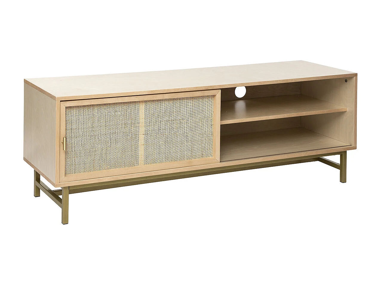 Meuble TV en Bois et Cannage Rotin 140 x 40 x 50 cm