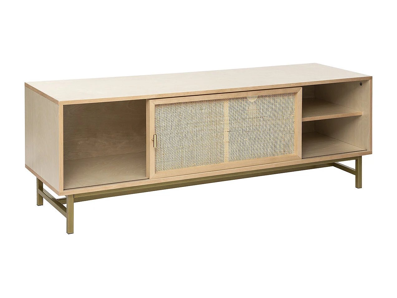 Meuble TV en Bois et Cannage Rotin 140 x 40 x 50 cm