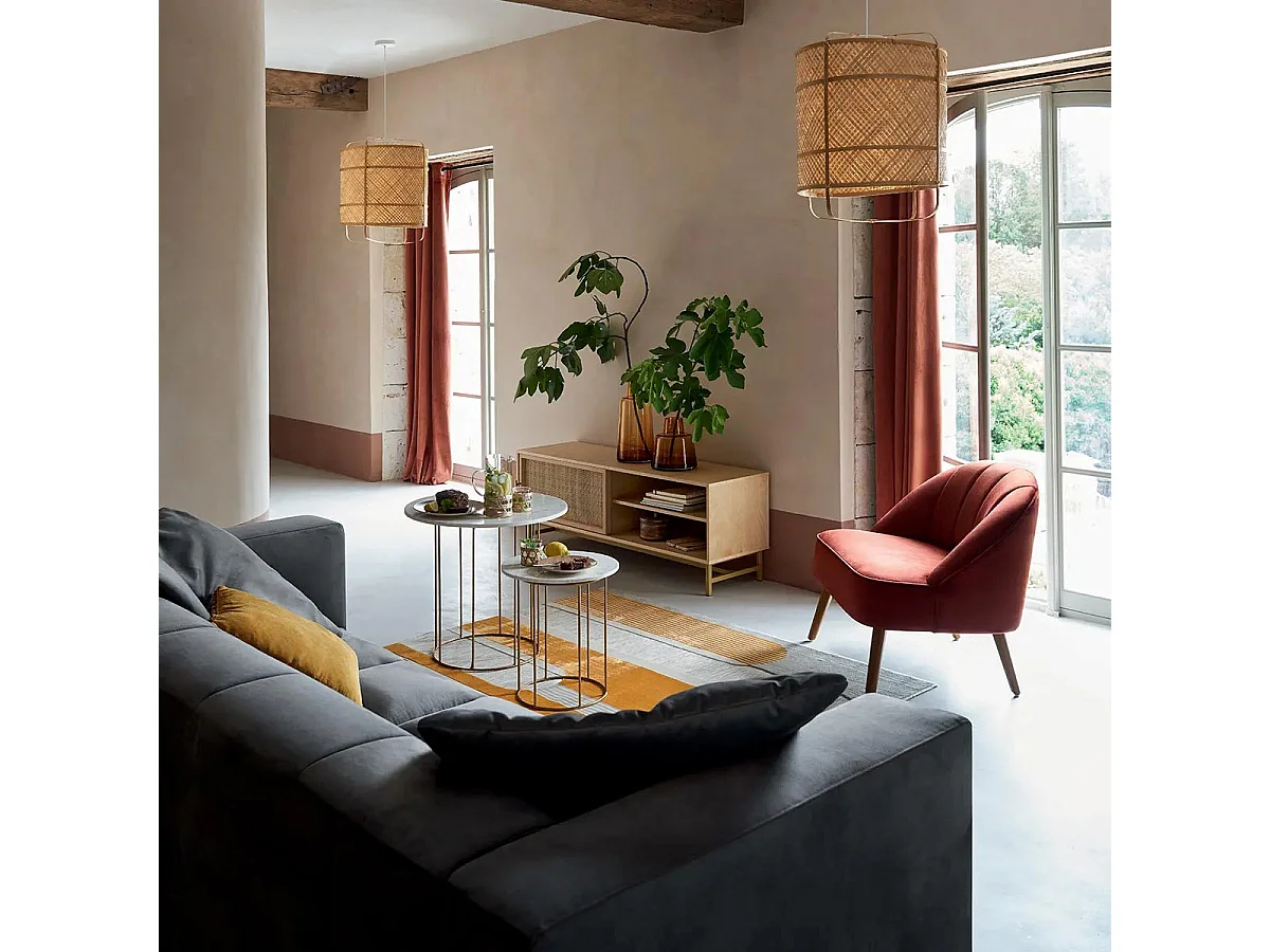 Meuble TV en Bois et Cannage Rotin 140 x 40 x 50 cm