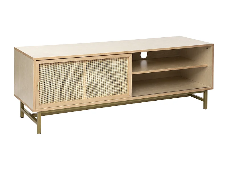 Meuble TV en Bois et Cannage Rotin 140 x 40 x 50 cm