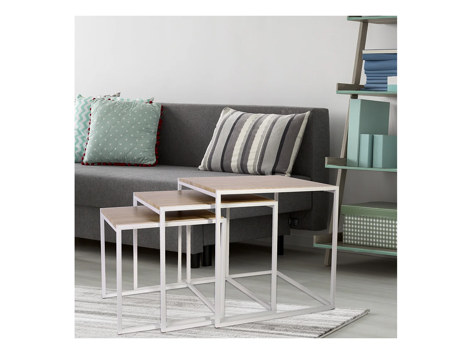 Tables Carrees Gigognes Blanches X3 Marron, Blanc