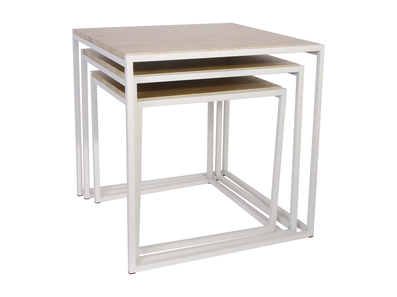 Tables Carrees Gigognes Blanches X3 Marron, Blanc