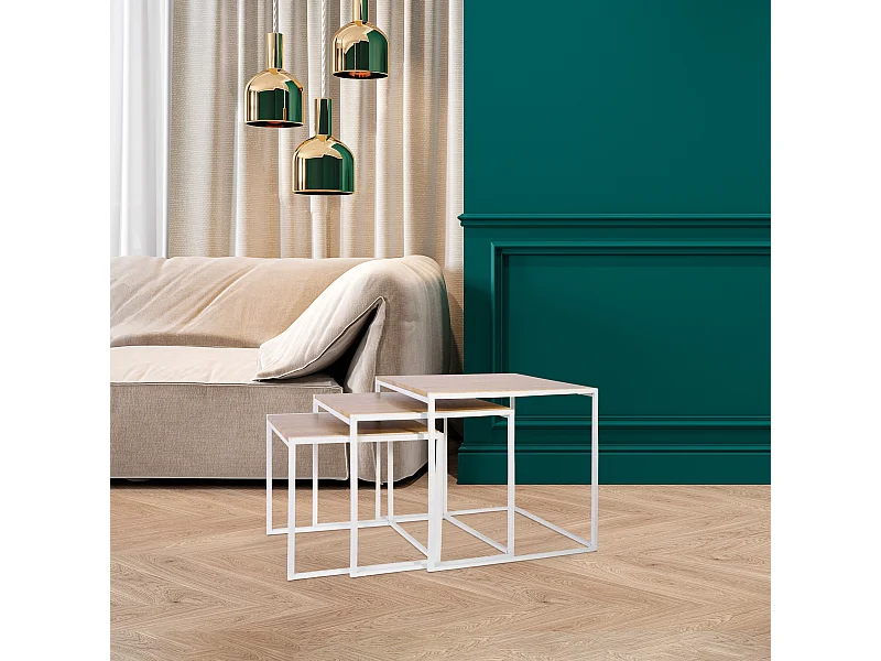 Tables Carrees Gigognes Blanches X3 Marron, Blanc