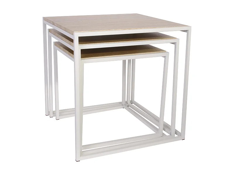 Tables Carrees Gigognes Blanches X3 Marron, Blanc