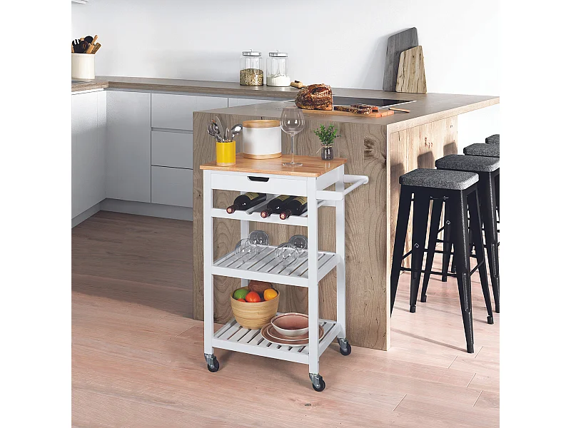 Desserte A Roulettes Blanc 40x61x845cm Blanc, Marron