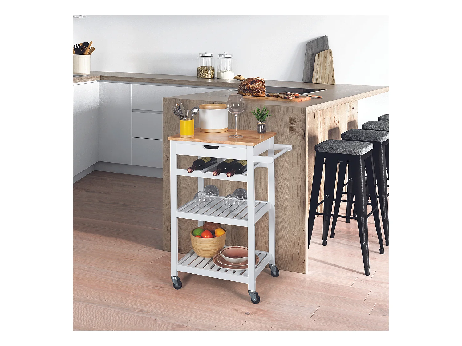 Desserte A Roulettes Blanc 40x61x845cm Blanc, Marron