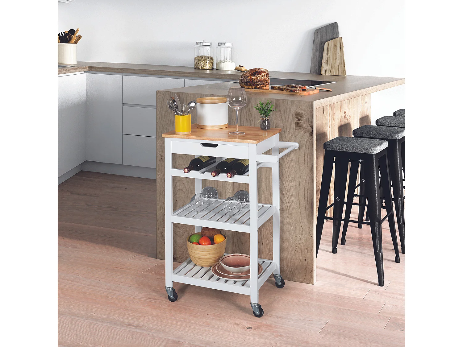 Desserte A Roulettes Blanc 40x61x845cm Blanc, Marron