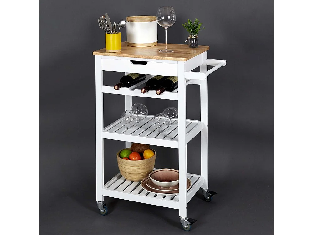 Desserte A Roulettes Blanc 40x61x845cm Blanc, Marron