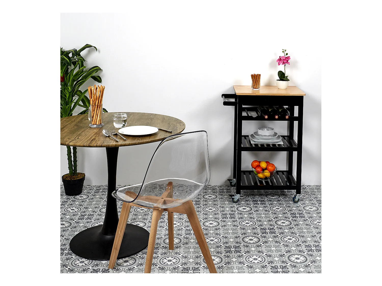 Desserte A Roulettes Noir 40x61x84.5cm Noir, Marron