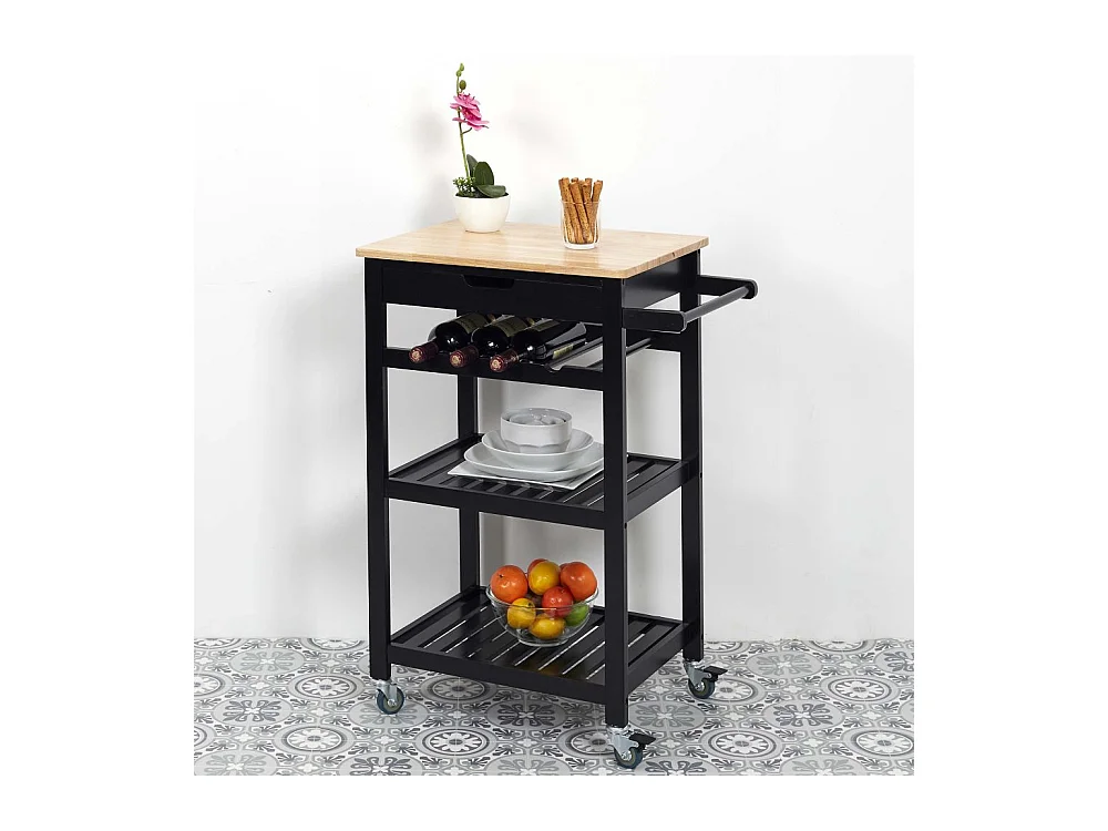 Desserte A Roulettes Noir 40x61x84.5cm Noir, Marron