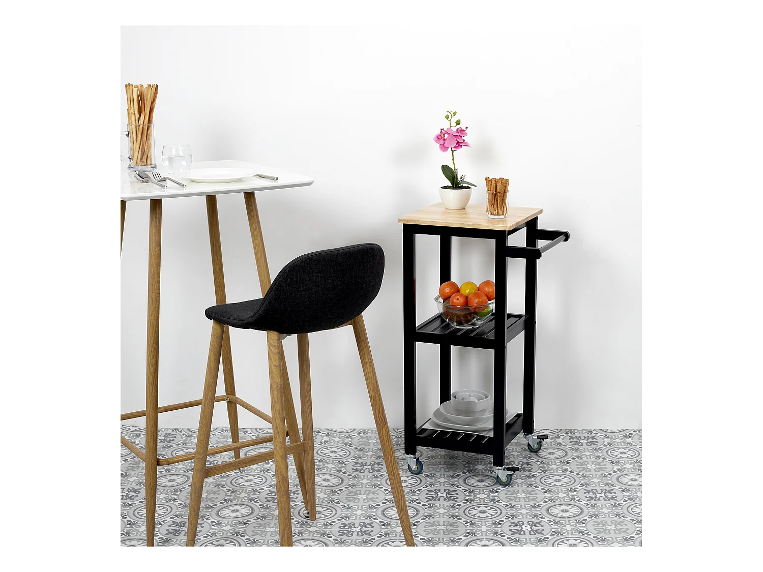 Carro con ruedas, 2 bandejas 37 x 45 x 84,5 cm