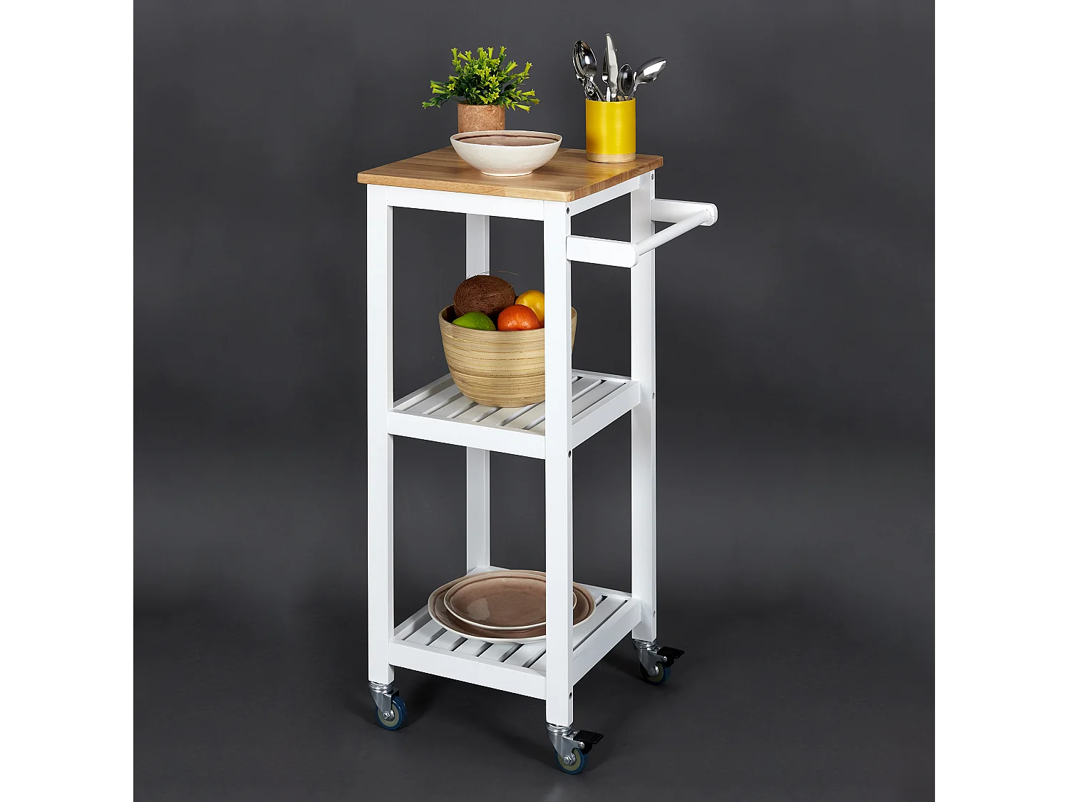 Desserte A Roulettes 37x45x845cm Blanc Blanc, Marron